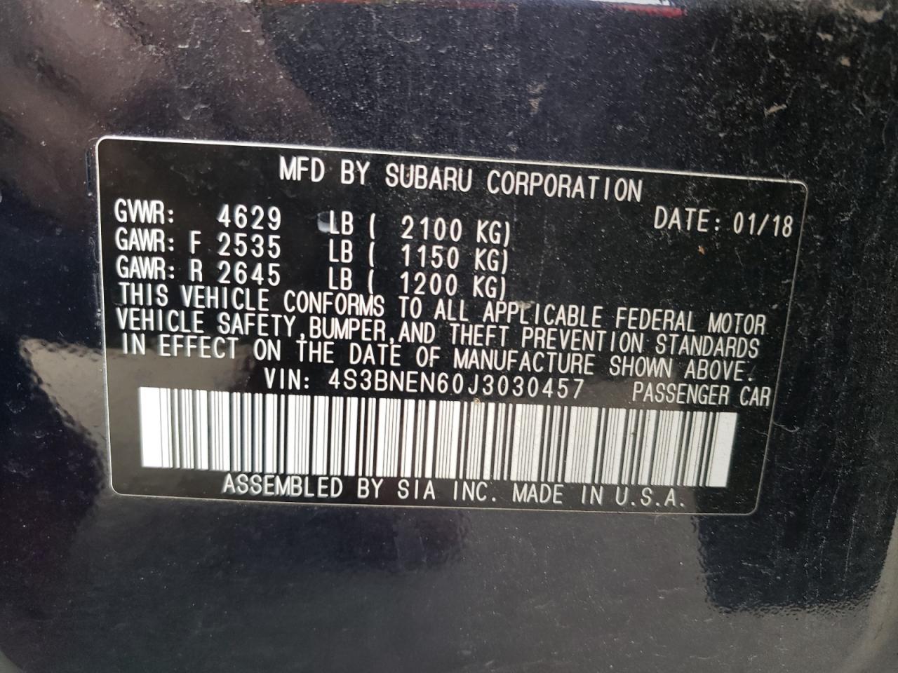 Photo 10 from auction – 2018 SUBARU LEGACY 3.6 with VIN 4S3BNEN60J3030457