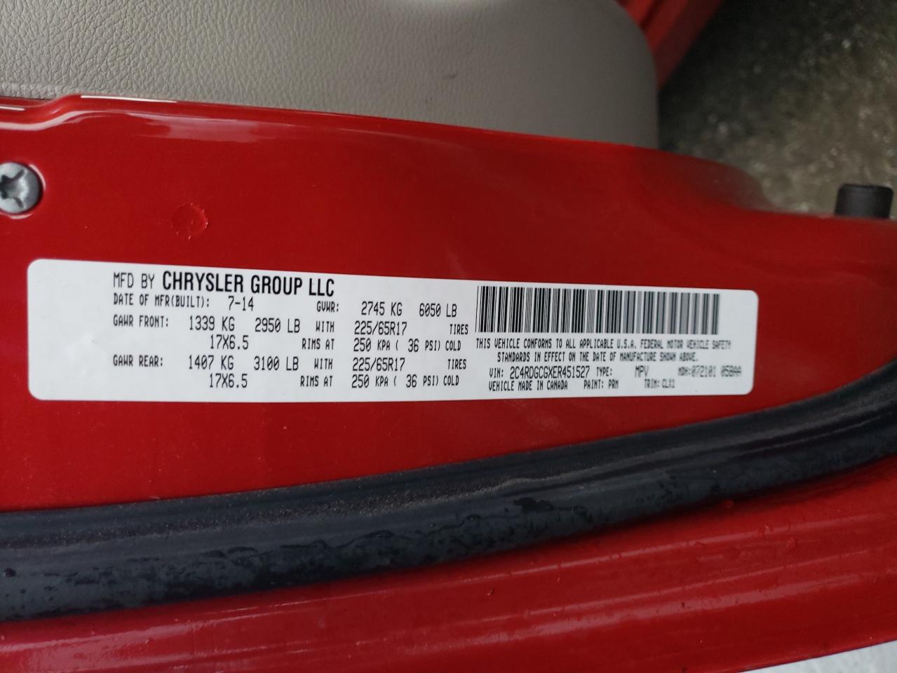 Photo 10 from auction – 2014 DODGE GRAND CARA with VIN 2C4RDGCGXER451527