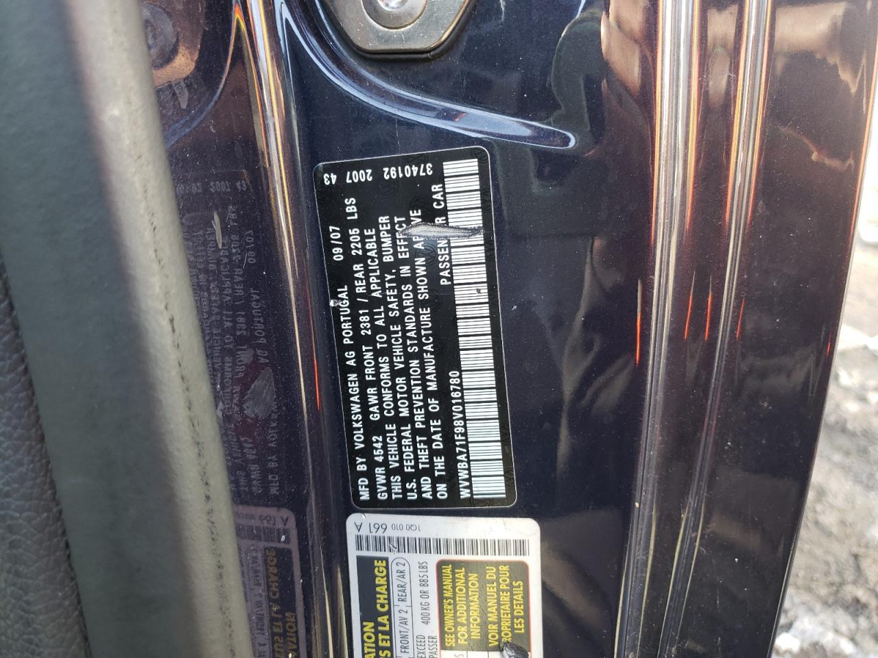 Photo 10 from auction – 2008 VOLKSWAGEN EOS TURBO with VIN WVWBA71F98V016780
