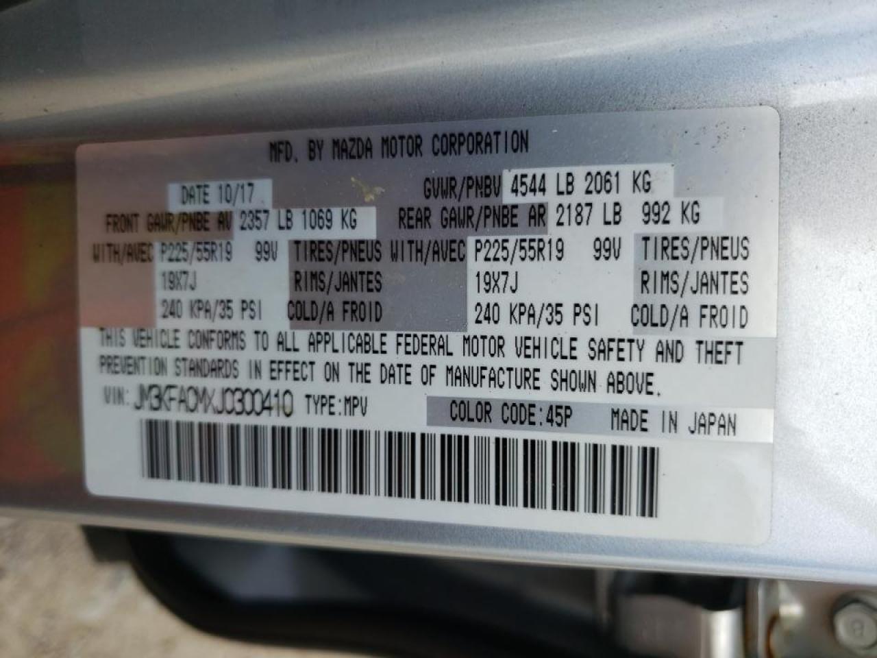 Photo 10 from auction – 2018 MAZDA CX-5 TOURI with VIN JM3KFACMXJ0300410