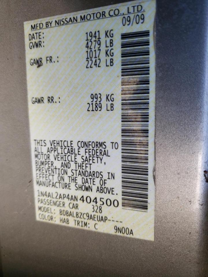 Photo 10 from auction – 2010 NISSAN ALTIMA BAS with VIN 1N4AL2AP4AN404500