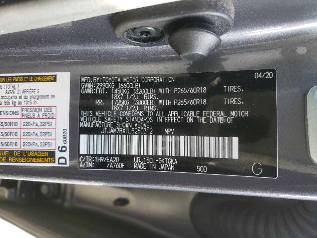 Photo 10 from auction – 2020 LEXUS GX 460 PRE with VIN JTJAM7BX1L5260312