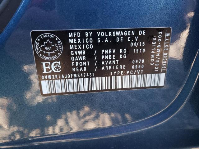 Photo 10 from auction – 2015 VOLKSWAGEN JETTA BASE with VIN 3VW2K7AJ0FM347432