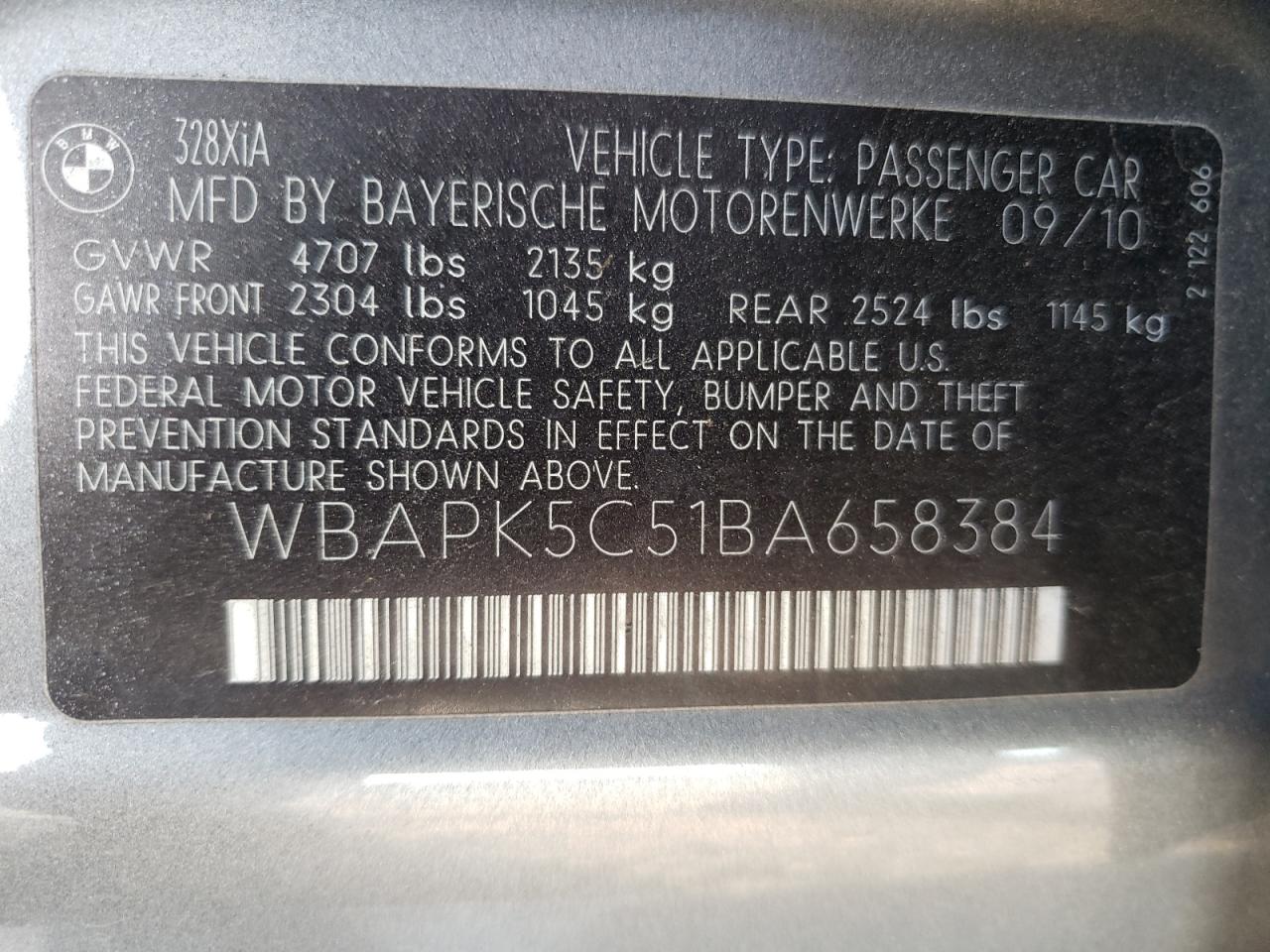Photo 10 from auction – 2011 BMW 328 XI SUL with VIN WBAPK5C51BA658384
