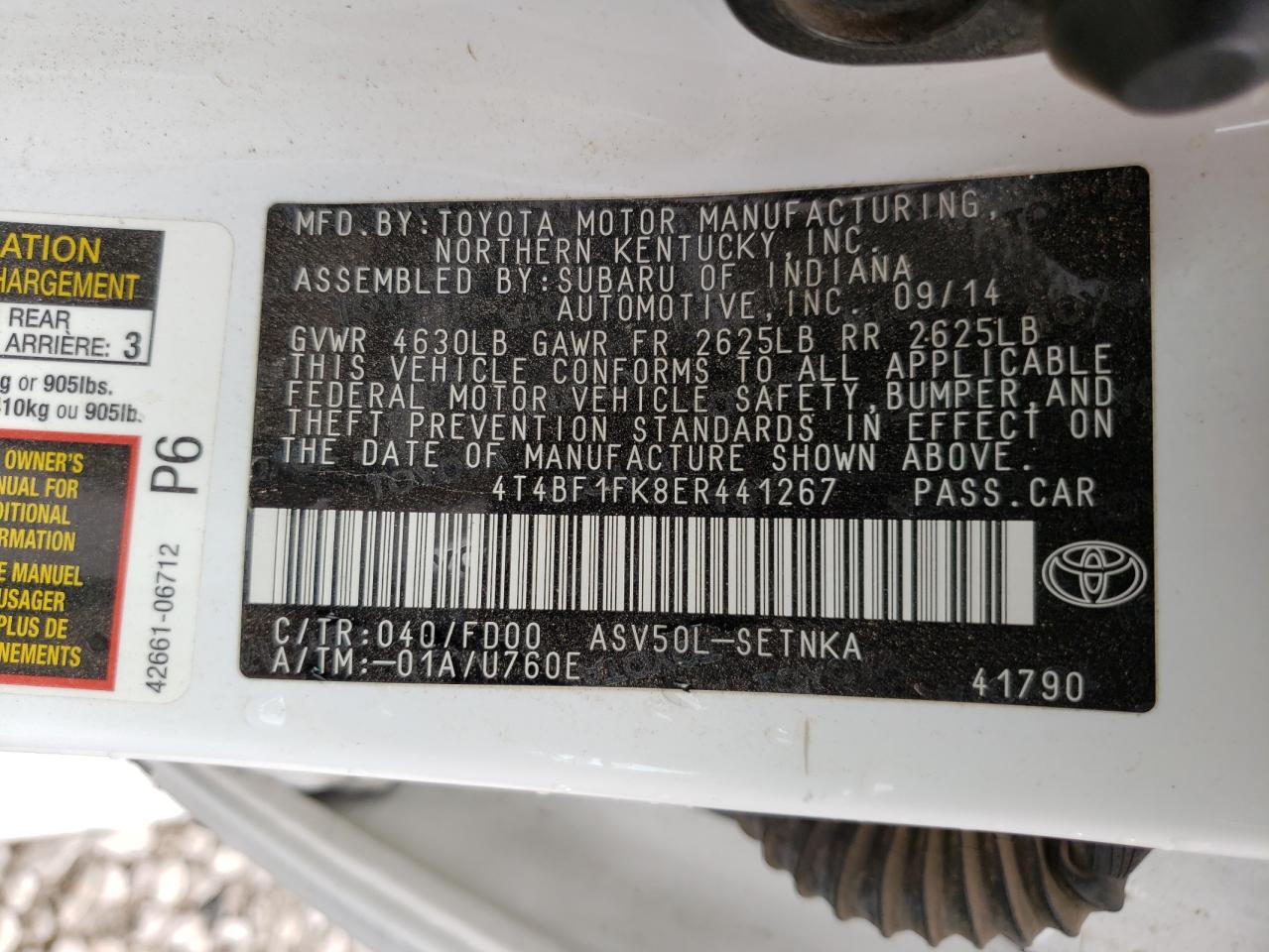 Photo 10 from auction – 2014 TOYOTA CAMRY L with VIN 4T4BF1FK8ER441267