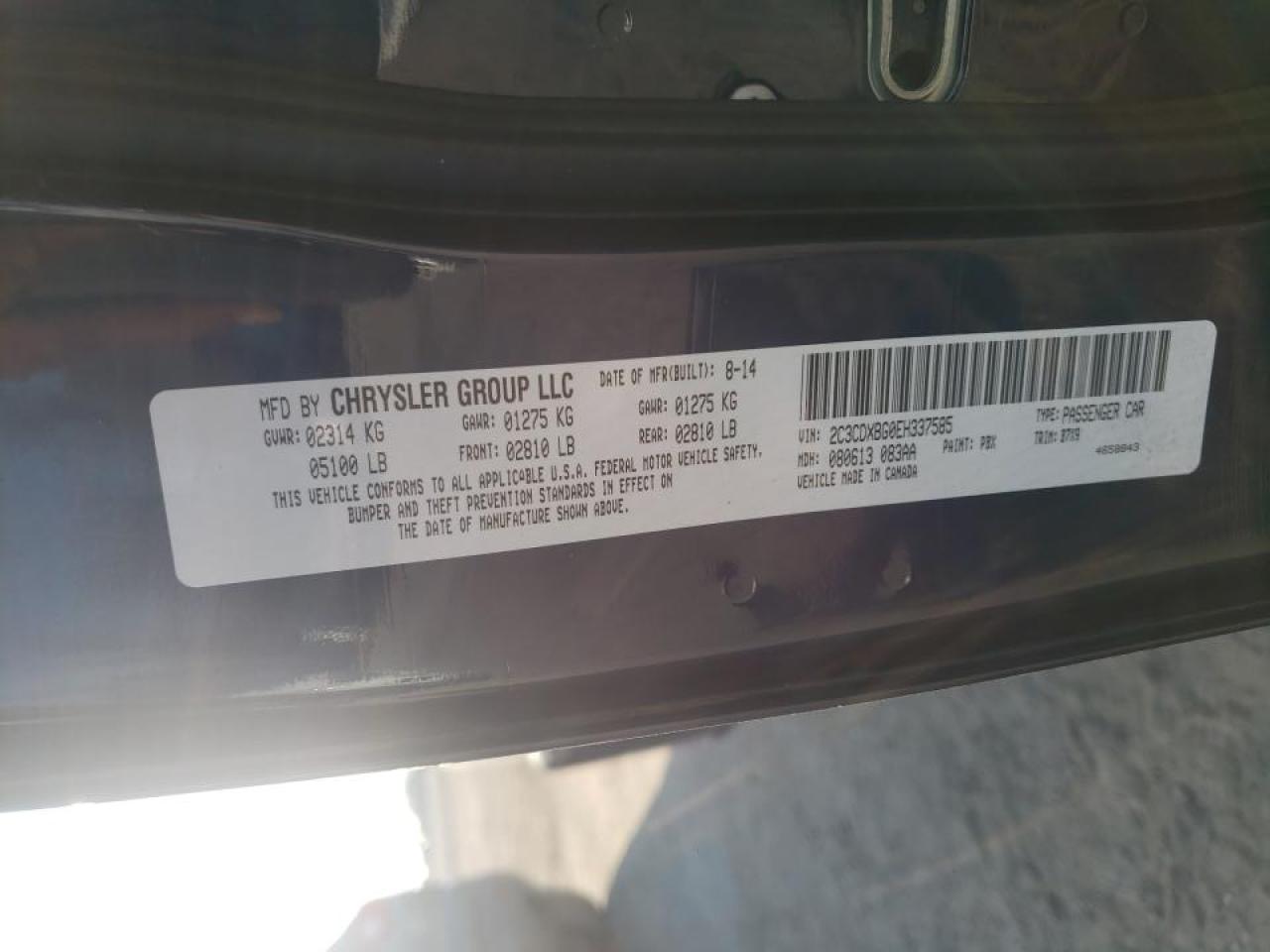 Photo 10 from auction – 2014 DODGE CHARGER SE with VIN 2C3CDXBG0EH337585