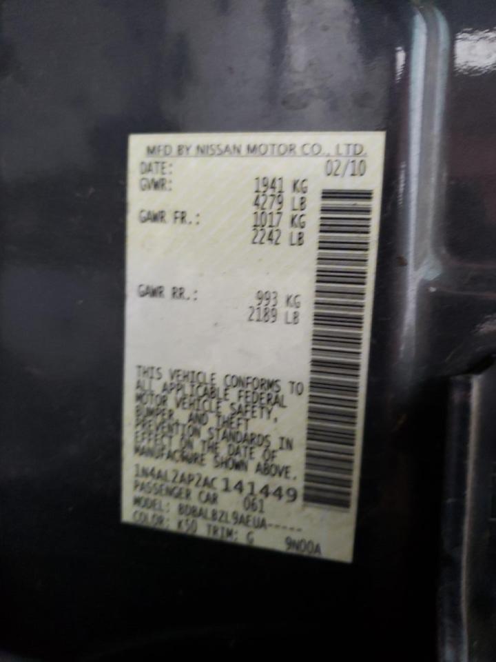 Photo 10 from auction – 2010 NISSAN ALTIMA BAS with VIN 1N4AL2AP2AC141449