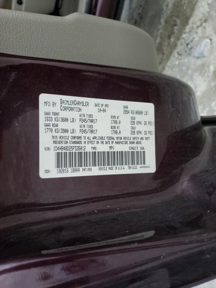 Photo 10 from auction – 2005 DODGE DURANGO SL with VIN 1D4HB48D25F535012
