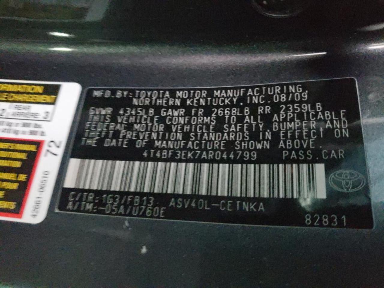 Photo 10 from auction – 2010 TOYOTA CAMRY BASE with VIN 4T4BF3EK7AR044799