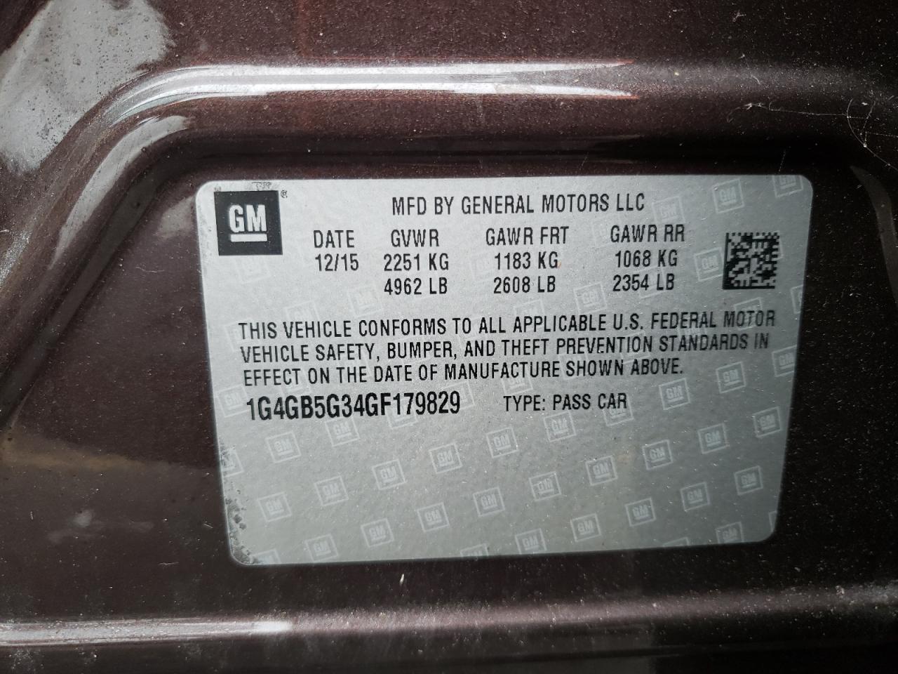 Photo 10 from auction – 2016 BUICK LACROSSE with VIN 1G4GB5G34GF179829