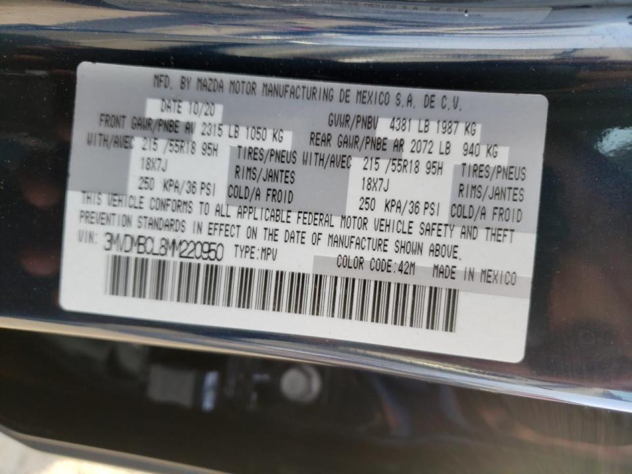 Photo 10 from auction – 2021 MAZDA CX-30 PREF with VIN 3MVDMBCL8MM220950