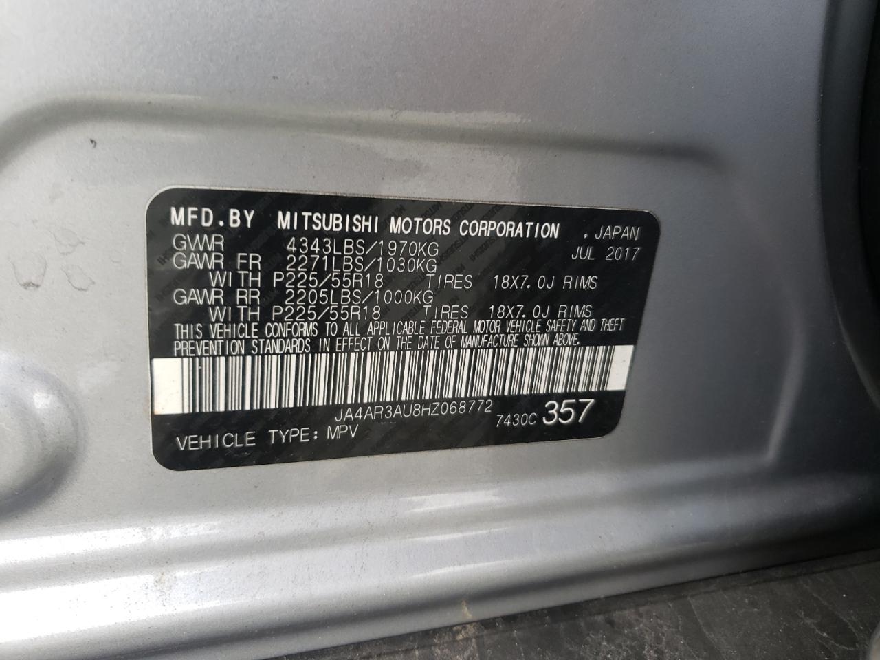 Photo 10 from auction – 2017 MITSUBISHI OUTLANDER with VIN JA4AR3AU8HZ068772