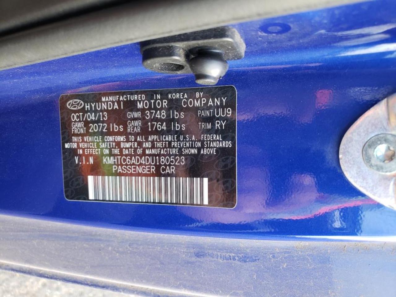 Photo 10 from auction – 2013 HYUNDAI VELOSTER with VIN KMHTC6AD4DU180523