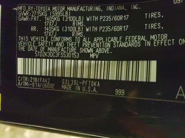 Photo 10 from auction – 2015 TOYOTA SIENNA with VIN 5TDZK3DC3FS530153
