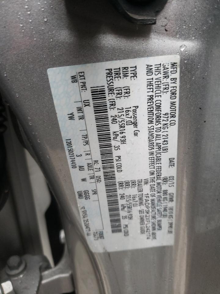 Photo 10 from auction – 2015 FORD FOCUS SE with VIN 1FADP3K2XFL242174