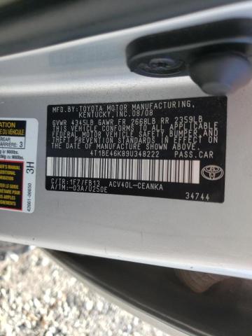 Photo 10 from auction – 2009 TOYOTA CAMRY BASE with VIN 4T1BE46K89U348222