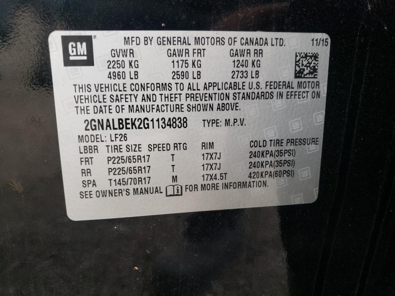 Foto 10 de la subasta – 2016 CHEVROLET EQUINOX LS con VIN 2GNALBEK2G1134838