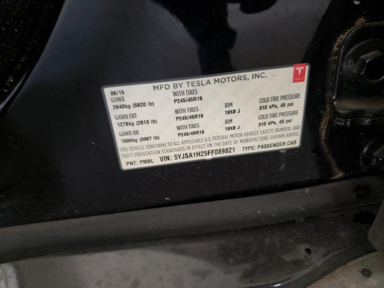 Photo 10 from auction – 2015 TESLA MODEL S 85 with VIN 5YJSA1H25FF089821