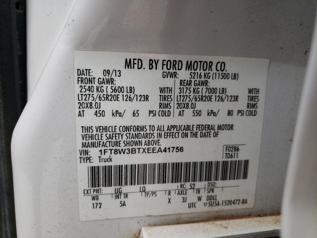 Photo 10 from auction – 2014 FORD F350 SUPER with VIN 1FT8W3BTXEEA41756