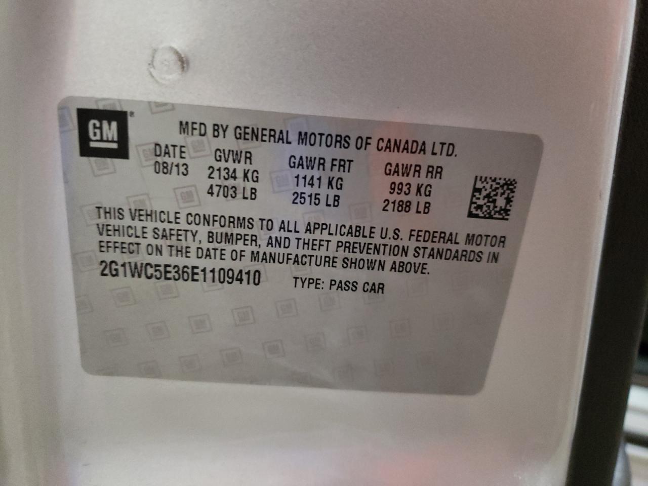 Photo 10 from auction – 2014 CHEVROLET IMPALA LIM with VIN 2G1WC5E36E1109410