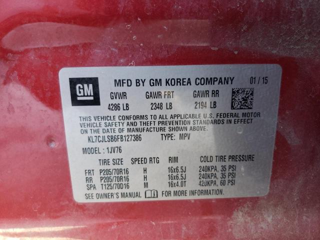 Photo 10 from auction – 2015 CHEVROLET TRAX 1LT with VIN KL7CJLSB6FB127386