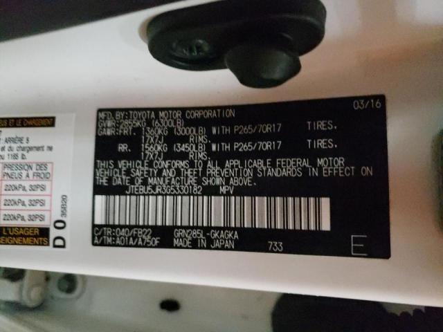Photo 10 from auction – 2016 TOYOTA 4RUNNER SR with VIN JTEBU5JR3G5330182