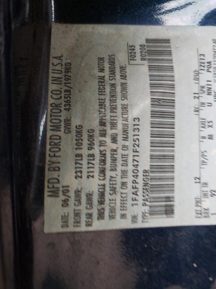 Photo 10 from auction – 2001 FORD MUSTANG with VIN 1FAFP40471F251313