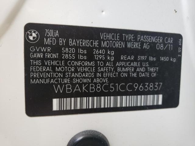 Photo 10 from auction – 2012 BMW 750 LI with VIN WBAKB8C51CC963837