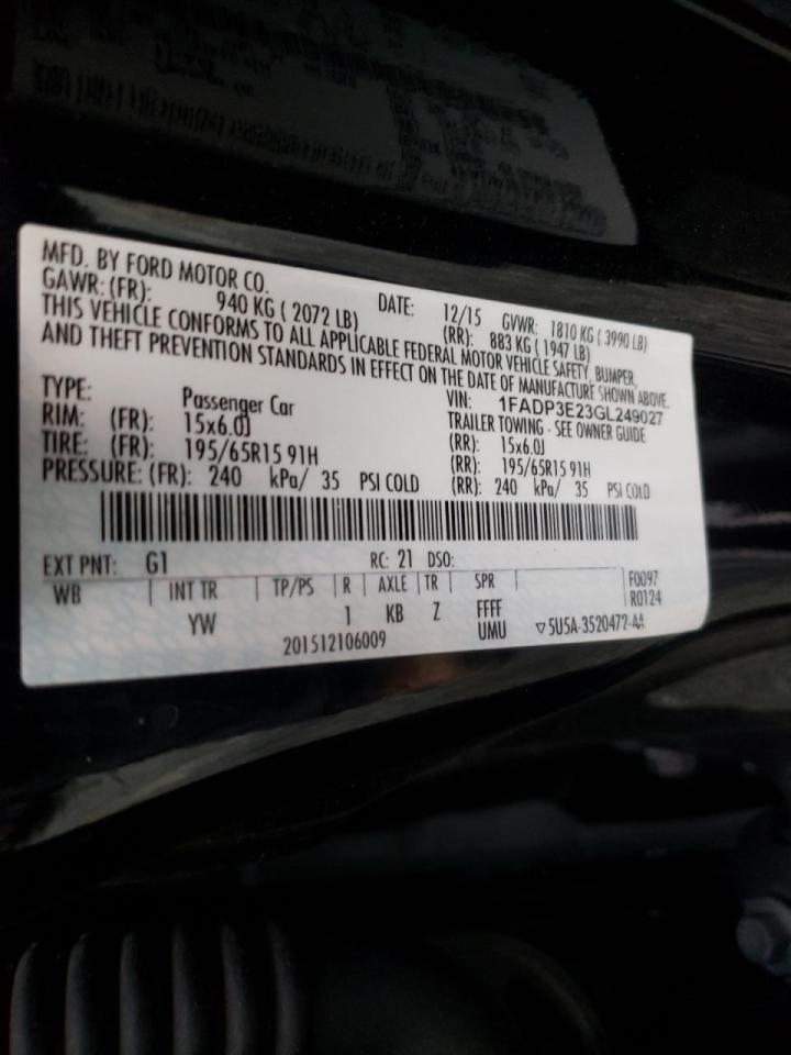 Photo 10 from auction – 2016 FORD FOCUS S with VIN 1FADP3E23GL249027