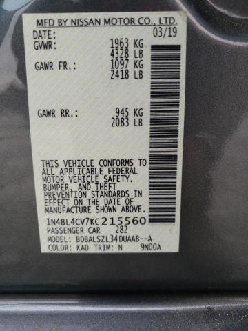 Photo 10 from auction – 2019 NISSAN ALTIMA SR with VIN 1N4BL4CV7KC215560