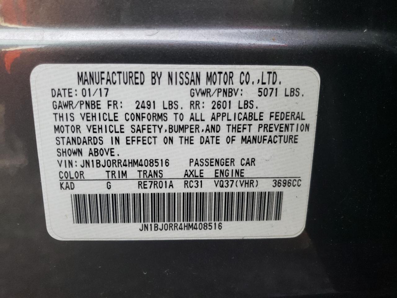 Photo 10 from auction – 2017 INFINITI QX50 with VIN JN1BJ0RR4HM408516