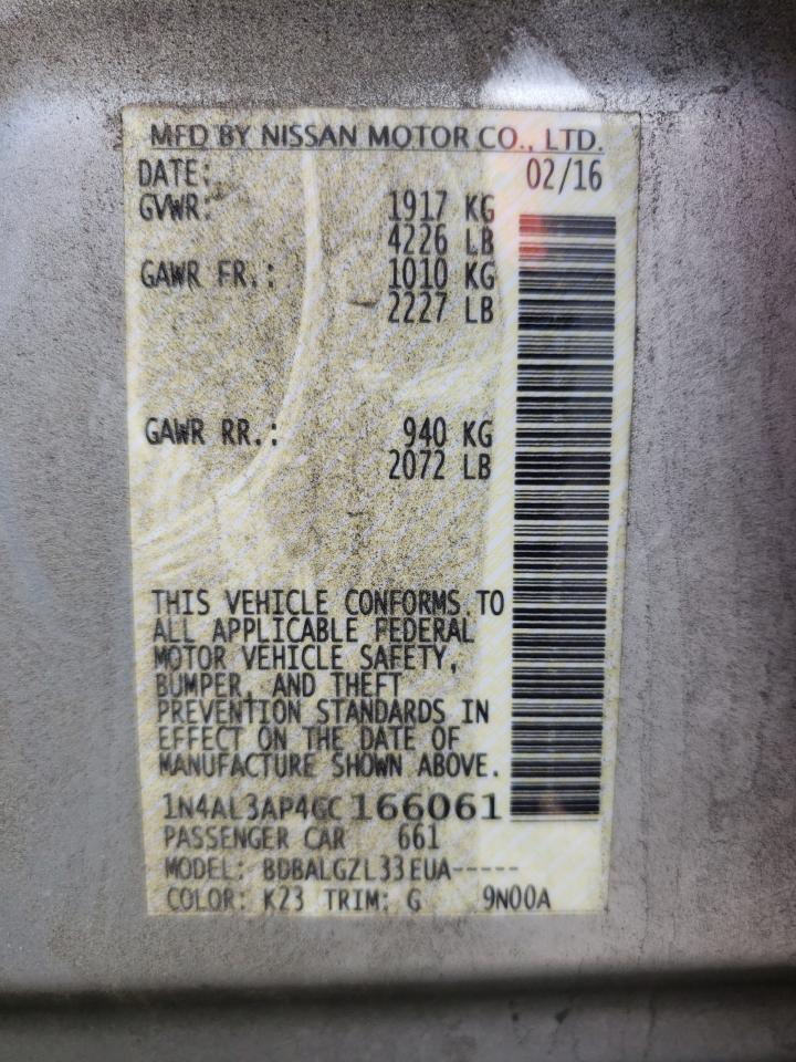 Photo 10 from auction – 2016 NISSAN ALTIMA 2.5 with VIN 1N4AL3AP4GC166061
