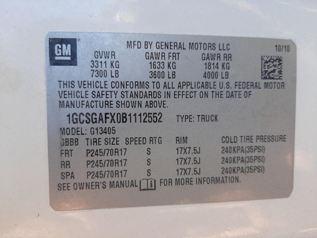 Photo 10 from auction – 2011 CHEVROLET EXPRESS G1 with VIN 1GCSGAFX0B1112552