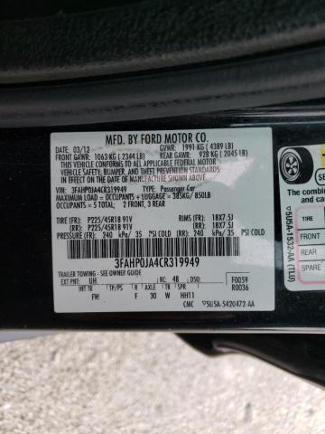 Photo 10 from auction – 2012 FORD FUSION SEL with VIN 3FAHP0JA4CR319949