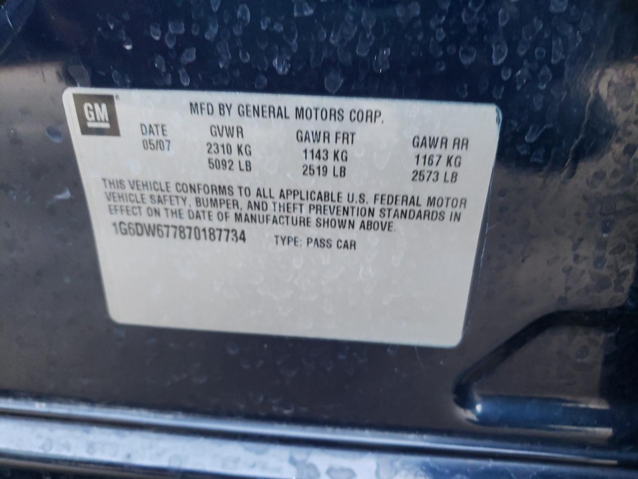 Photo 10 from auction – 2007 CADILLAC STS with VIN 1G6DW677870187734