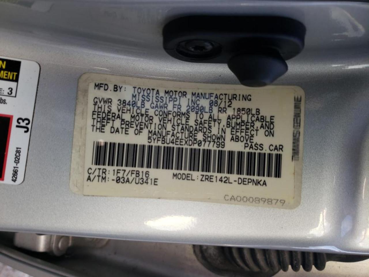 Photo 10 from auction – 2013 TOYOTA COROLLA BA with VIN 5YFBU4EEXDP077799