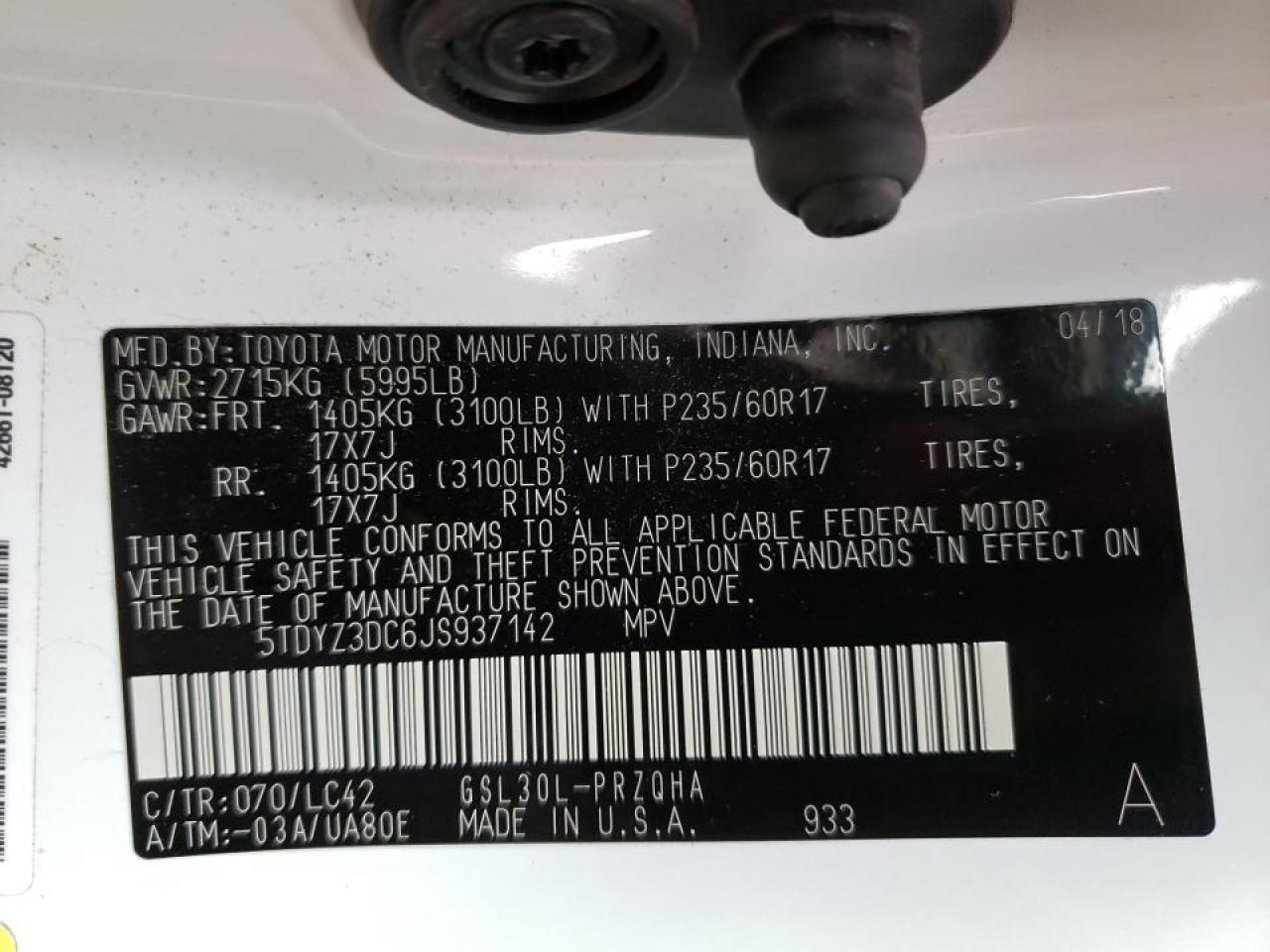 Photo 10 from auction – 2018 TOYOTA SIENNA XLE with VIN 5TDYZ3DC6JS937142