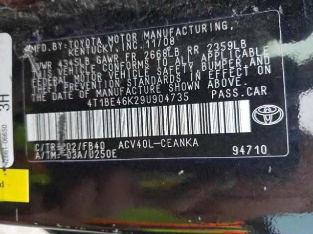 Photo 10 from auction – 2009 TOYOTA CAMRY BASE with VIN 4T1BE46K29U904735
