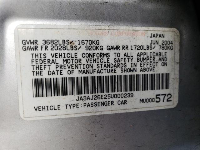 Photo 10 from auction – 2005 MITSUBISHI LANCER ES with VIN JA3AJ26E25U000239