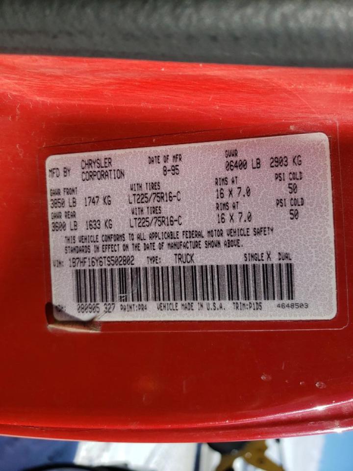Photo 10 from auction – 1996 DODGE RAM 1500 with VIN 1B7HF16Y6TS502802
