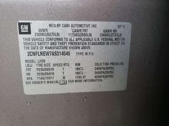 Photo 10 from auction – 2010 CHEVROLET EQUINOX LT with VIN 2CNFLNEW7A6314549