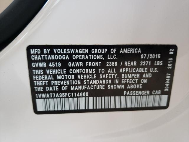 Photo 10 from auction – 2015 VOLKSWAGEN PASSAT S with VIN 1VWAT7A35FC114660