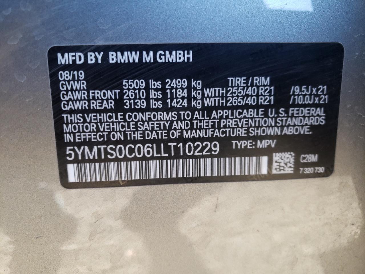 Photo 10 from auction – 2020 BMW X3 M COMPE with VIN 5YMTS0C06LLT10229
