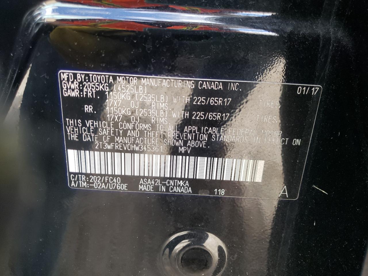 Photo 10 from auction – 2017 TOYOTA RAV4 XLE with VIN 2T3WFREV0HW345361