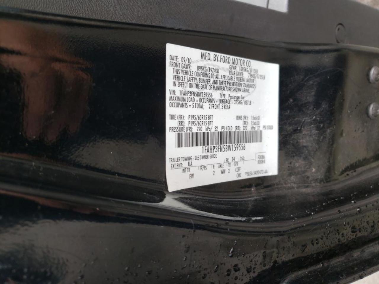 Photo 10 from auction – 2011 FORD FOCUS SE with VIN 1FAHP3FN5BW159556