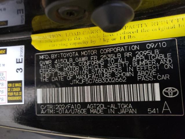 Photo 10 from auction – 2011 TOYOTA SCION TC with VIN JTKJF5C76B3002662