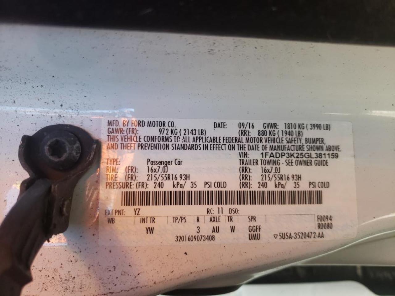 Photo 10 from auction – 2016 FORD FOCUS SE with VIN 1FADP3K25GL381159