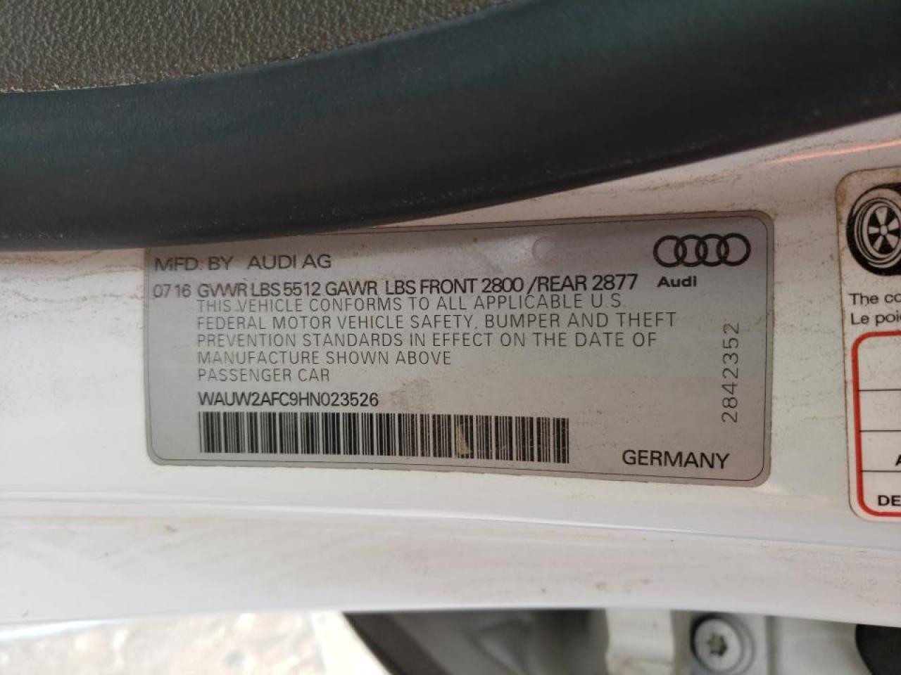 Photo 10 from auction – 2017 AUDI A7 PREMIUM with VIN WAUW2AFC9HN023526