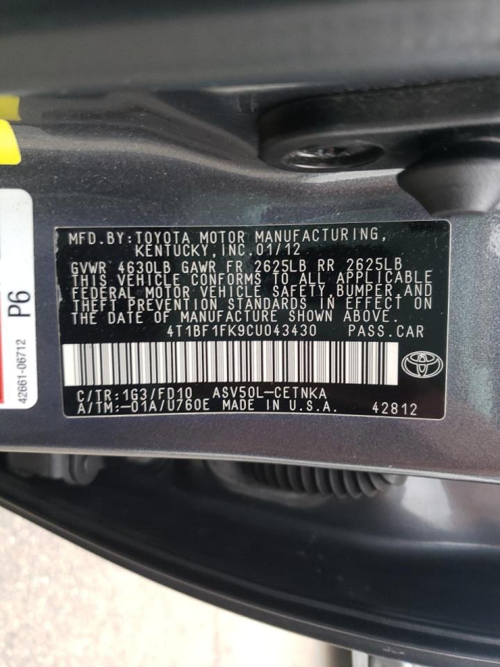 Photo 10 from auction – 2012 TOYOTA CAMRY BASE with VIN 4T1BF1FK9CU043430