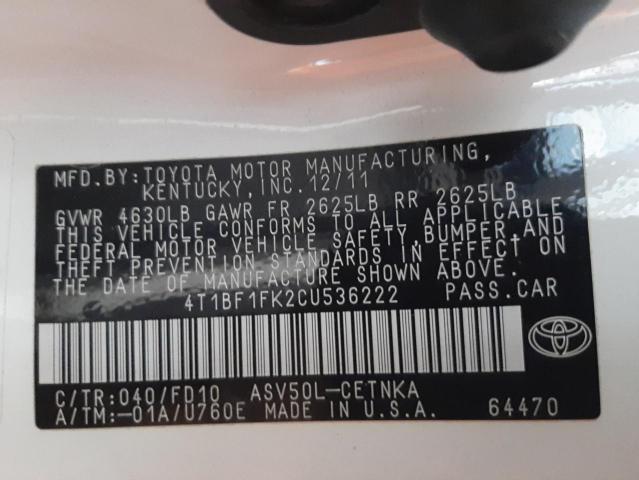 Photo 10 from auction – 2012 TOYOTA CAMRY with VIN 4T1BF1FK2CU536222